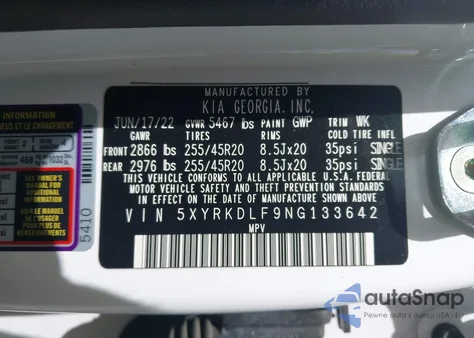 2022 Kia Sorento X-Line Sx Prestige z USA, uszkodzony, nr VIN 5XYRKDLF9NG133642